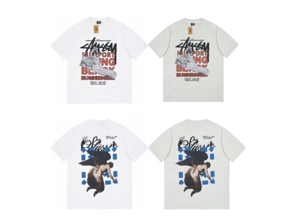 Kakobuy Stussy❌offwhite co-branded printed crew neck t-shirt