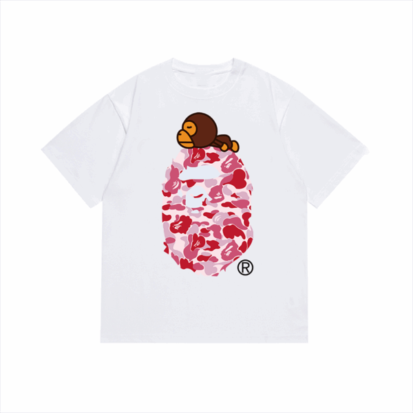 Kakobuy bape Monkey Camouflage Short Sleeve White Pink Camo
