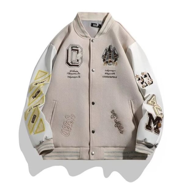 Kakobuy AC Milan Heavy Craft Embroidery Patchwork Leather Sleeve OFF Hundred Baseball Jacket