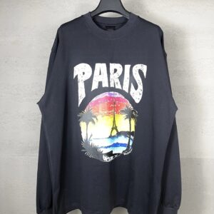 Kakobuy Balenciaga High Version 2025 New Hawaiian Sunset Coconut Tree Iron Tower Pullover