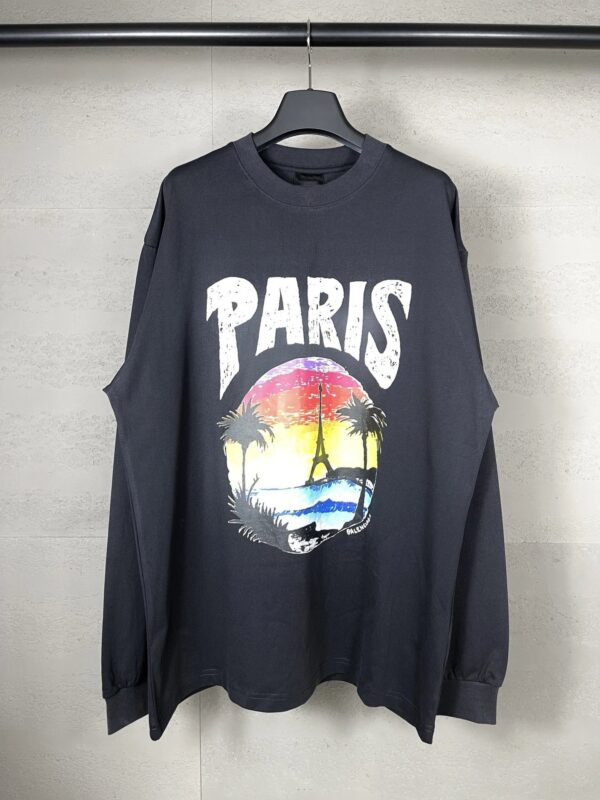 Kakobuy Balenciaga High Version 2025 New Hawaiian Sunset Coconut Tree Iron Tower Pullover