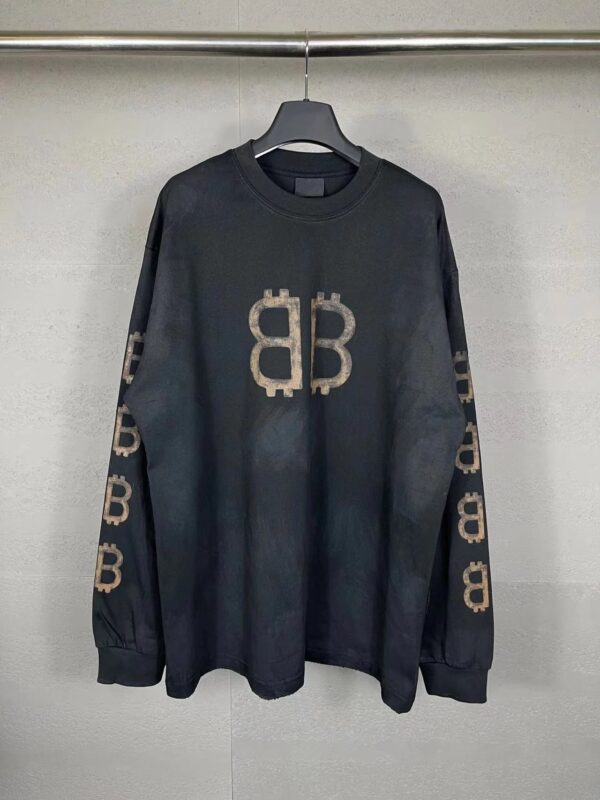 Kakobuy Balenciaga High Version SS24 Front and Back Double B Mud-dyed Distressed Long Sleeve