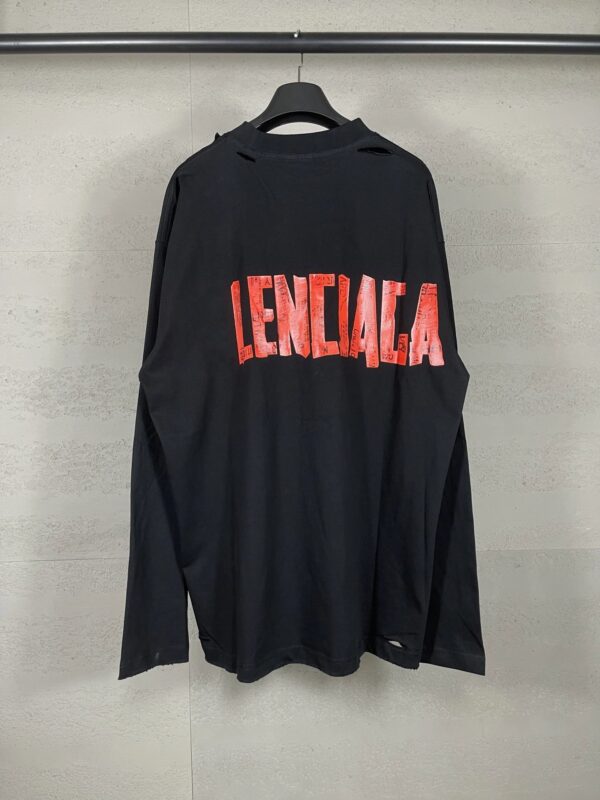 Kakobuy Balenciaga High Version SS25 Waxed Paper Tape Pulp Printing Washed and Distressed Long Sleeve