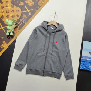 Kakobuy Burberry War Horse Embroidered Logo Cardigan Hoodie, Gray