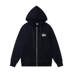 Stussy Classic Logo Print Zippered Hooded Sweatshirt - Basic Zip Hood