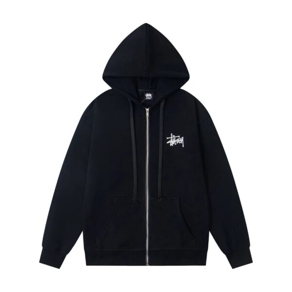 Stussy Classic Logo Print Zippered Hooded Sweatshirt - Basic Zip Hood
