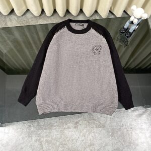 Chrome Hearts Best-Seller CH Sanskrit Horseshoe Cross Embroidered Crewneck Sweater with Drop Shoulders