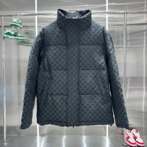 Balenciaga Puffer Jacket - Dark Gray BB Monogram Allover Print Letter Print High-Neck Stand Collar Oversized Silhouette Unisex Style