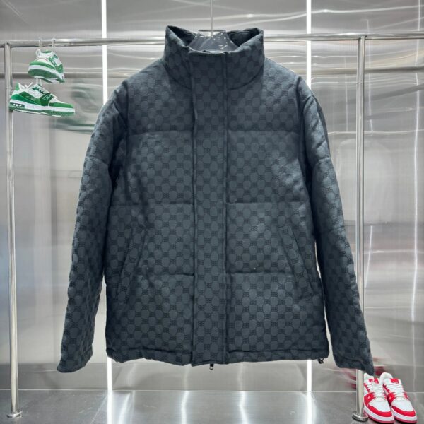 Balenciaga Puffer Jacket - Dark Gray BB Monogram Allover Print Letter Print High-Neck Stand Collar Oversized Silhouette Unisex Style