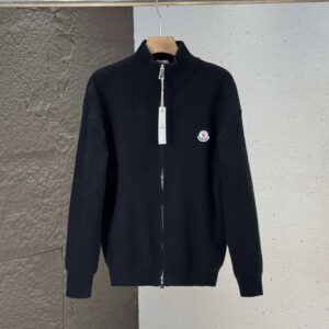 Moncler Black Stand Collar Knit Jacket - Fall/Winter Trend
