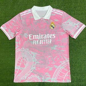 Real Madrid Pink Dragon Pattern Short-Sleeve Soccer Jersey