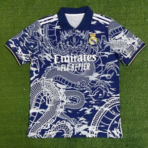 Real Madrid Dragon Pattern Limited Edition Navy Blue & White Chinese-Style Jersey