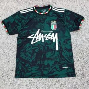 Stussy Italian-themed print dark green athletic jersey