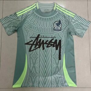 Stussy Light Green & Neon Yellow Patchwork Ethnic-Inspired Sports Jersey