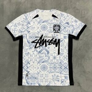 Stussy Blue and White Tile Print Retro Street Short-Sleeve