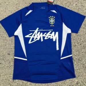 Stussy Brazil Team Crest Blue Striped Athletic Jersey