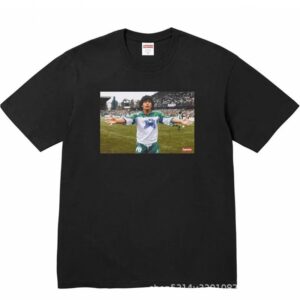 Supreme Black Soccer Print Loose-Fit Streetwear T-Shirt