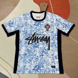Stussy Blue & White Graffiti Portugal Team Crest Sports Jersey