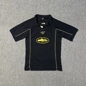 CorteizJersey Black Short-Sleeve Polo Shirt Yellow Contrast Color