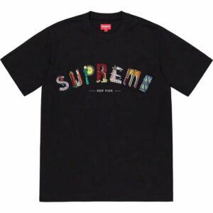 Supreme Black T-Shirt with New York Landmark Colorful Letter Print