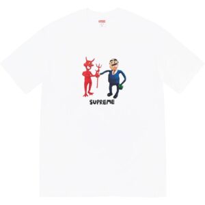 Supreme White Print T-Shirt with Cartoon Devil Pattern