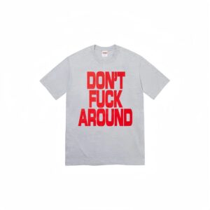 Supreme Light Gray Cotton T-Shirt with Red Letter Print