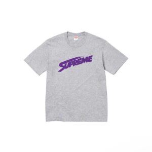 Supreme Gray Short-Sleeve Purple Logo Print Style