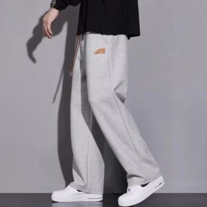 Gray Drawstring Wide-Leg Casual Sweatpants