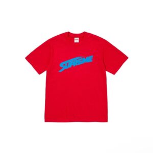 Supreme Red Cotton Short-Sleeve T-Shirt Blue Logo Streetwear