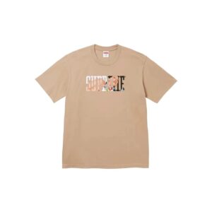 Supreme Khaki Cartoon Letter Print Loose-Fit T-Shirt