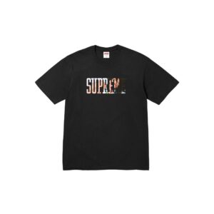 Supreme Black T-Shirt Classic Print Loose-Fit Cotton