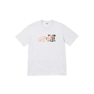 Supreme Light Gray T-Shirt Colorful Pattern Loose-Fit Crew Neck