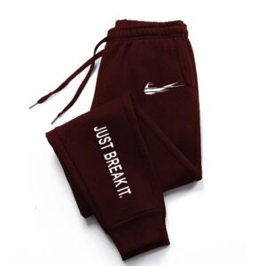 Nike Burgundy Sweatpants with JUST BREAK IT Print Tapered Legs