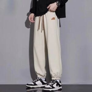 Trendy Off-White Loose-Fit Cuffed Casual Pants