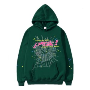 PINK Spider Web Street Style Hoodie - Dark Green
