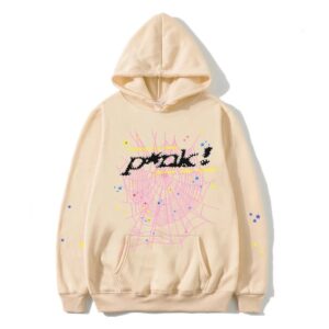 SP5DER Spider Web Streetwear Hoodie - Beige