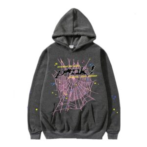 SP5DER Spider Web Streetwear Hoodie - Gray