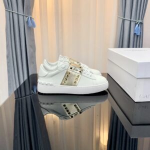 Valentino Rockstud White & Gold Studded Leather Sneakers