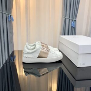 Valentino White & Gold Studded Chunky-Sole Casual Sneakers