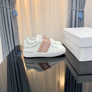 Valentino White-Pink Studded Casual Sneakers with Thick Sole for Height