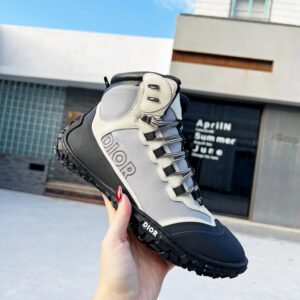 Dior Hiking-Style Gray-White High-Top Sneakers
