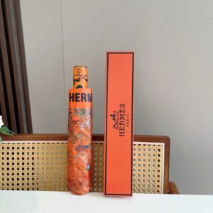 HERMÈS Printed Orange Windbreaker Umbrella