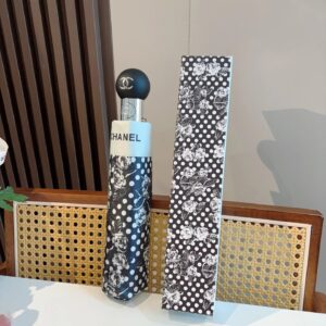 Chanel Camellia Polka Dot Black and White Umbrella